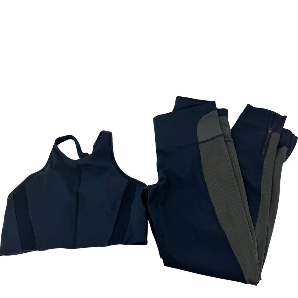 Allyson Felix x Athleta Navy Mesh Activewear Set Bra XS Leggings S‎ Ankle Zip